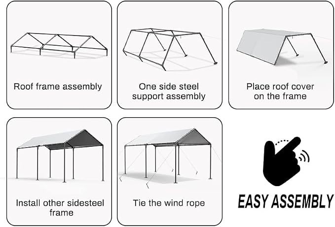 Grezone 10 x 20ft Heavy Duty Carport, Portable Car Tent Garage, All Season UV - Image 5