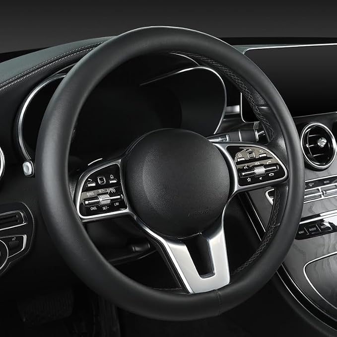Cowhide Steering Wheel Cover Heat Resistant Anti-Slip Car Wheel Wrap Compatible by AEVEA