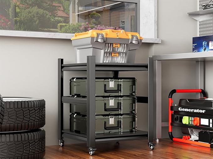 2 Sets Garage Shelving with Wheels and fences Unit 2 Tier Heavy Duty Storage - Image 2