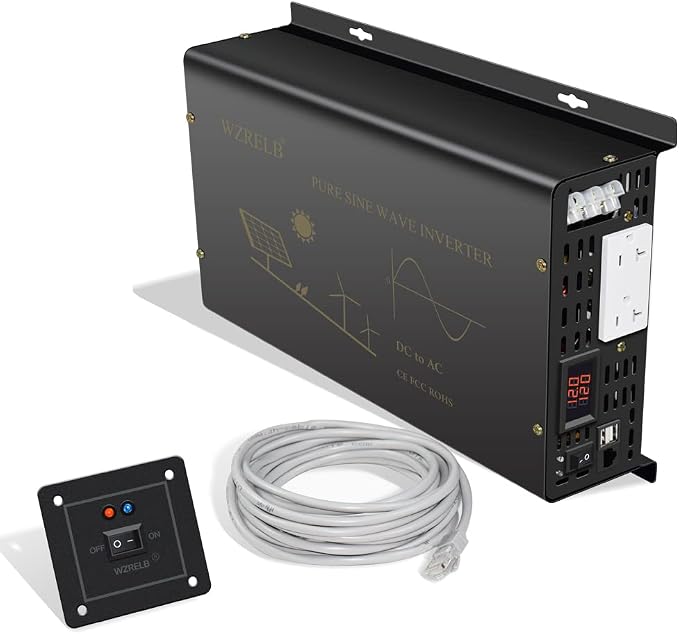 WZRELB Pure Sine Wave Power Inverter 3000W 12VDC to 120VAC 6000W Peak Dual AC by WZRELB
