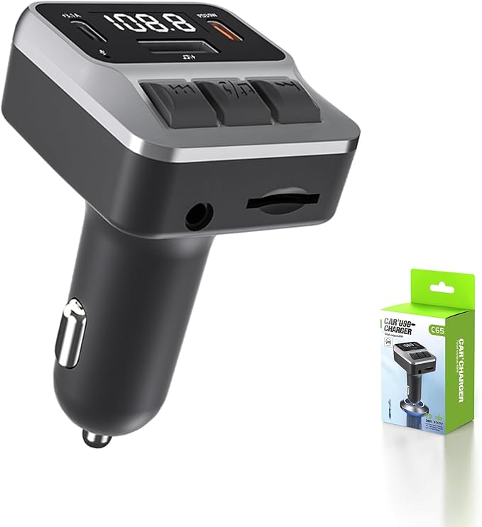 Car Bluetooth 5.3 FM Transmitter，with Dual PD 30W Type-C Car Fast Charging and by EAHOSUCC