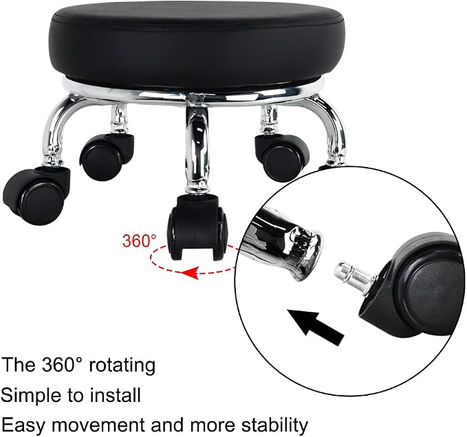 Modern Roller Seat PU Leather Low Round Rolling Stool 360 Swivel Small Stool - Image 5
