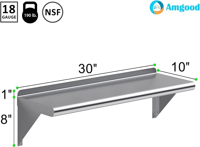 AmGood 30" Long X 10" Deep Stainless Steel Wall Shelf | NSF Certified | - Image 3