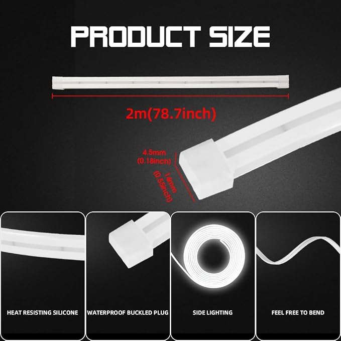 Car LED Strip Light For Trunk, 79Inch IP67 Silicone Waterproof Neon Light Strip - Image 7