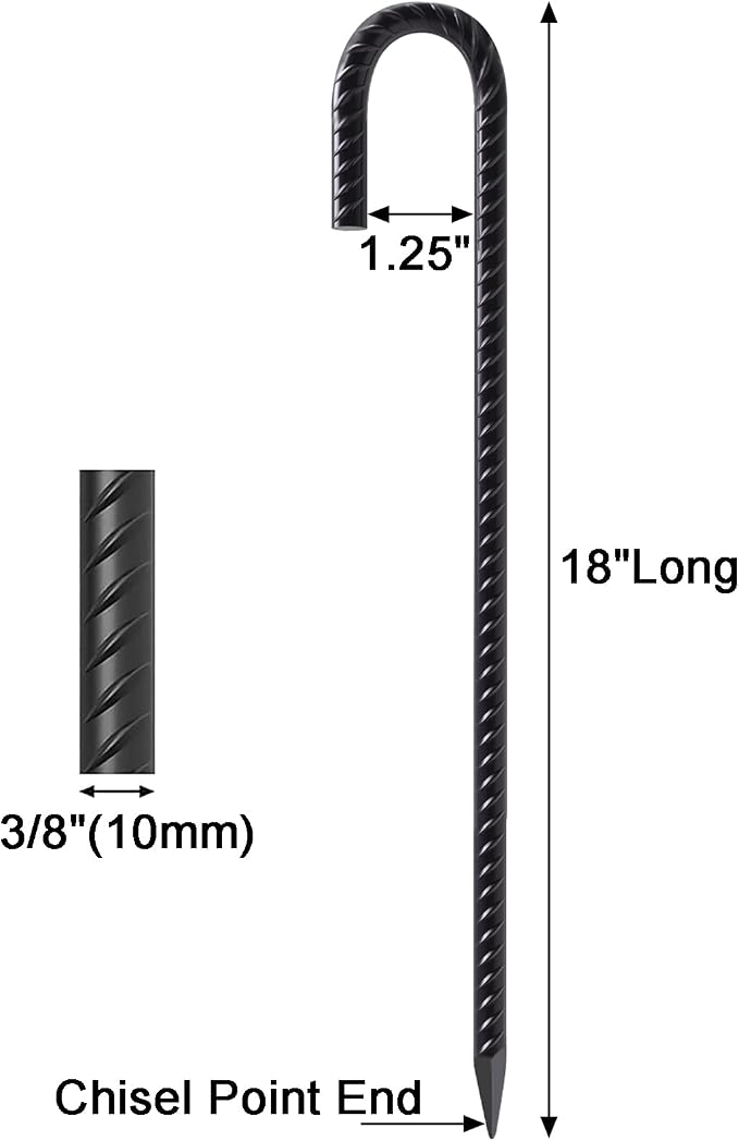 VVOKGO Rebar Stakes 18 Inch J Hook Heavy Duty Ground Anchors, 3/8" Diameter - Image 2