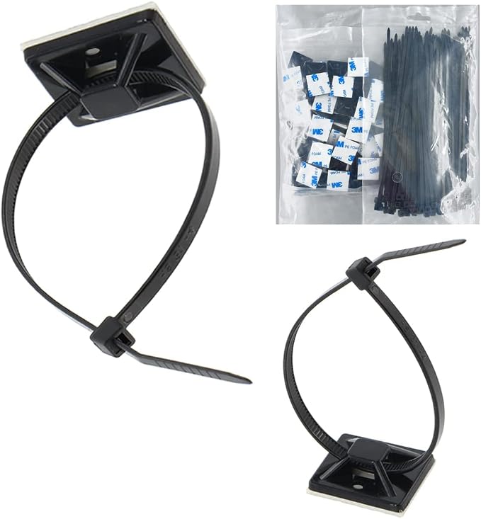 Strong Self Adhesive Wire Clips Cable Zip Tie Mounts 1" by Wahsure