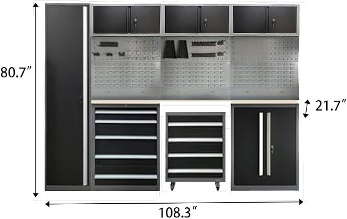 JZD Metal Garage Storage System, Lockable Tool Cabinet Workbench - Image 2