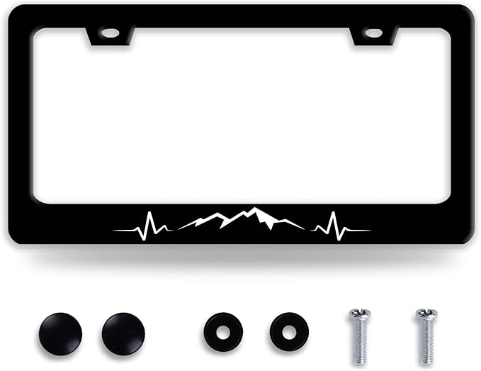 Mountains License Plate Frame Funny Mountain License Plate Holder Stainless by BRAGHRTED