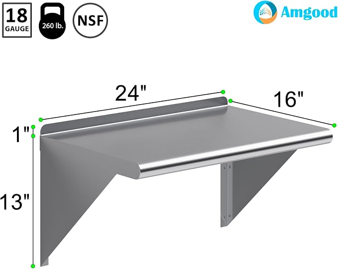 AmGood 24" Long X 16" Deep Stainless Steel Wall Shelf | NSF Certified | - Image 3