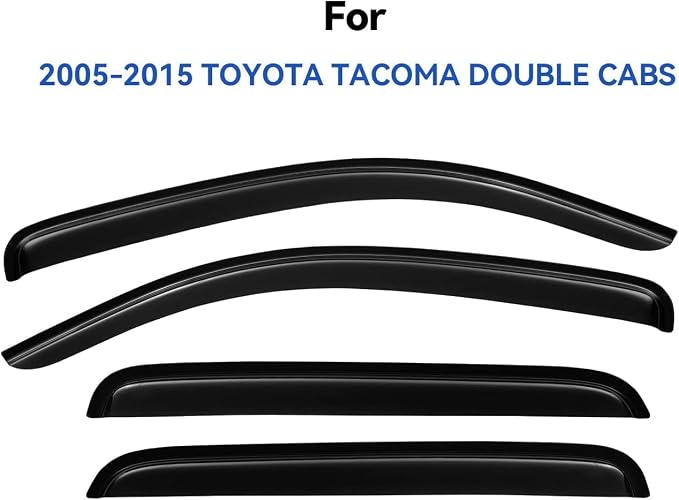 Window Visors Rain Guards for 2005-2015 Toyota Tacoma Double Cab, Out-Channel - Image 2