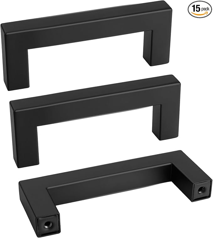 goldenwarm 15 Pack 3 INCH Black Square Bar Cabinet Pull Drawer Handle Stainless by goldenwarm