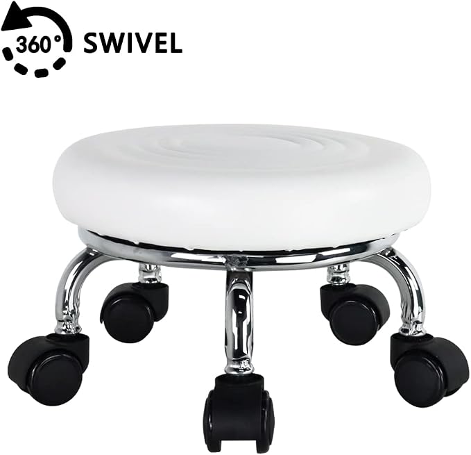 Modern PU Leather Low Round Rolling Stool - Image 4