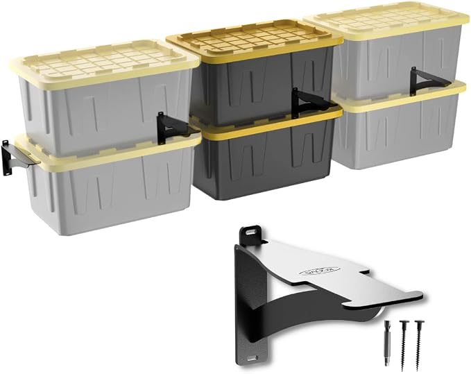 Koova Wall Mounted Tote Rack Storage System, Fits 27-Gallon Black and Yellow by Koova