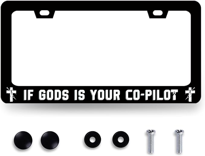 If Gods is Your Co-Pilot License Plate Frame Funny Jesus License Plate by RNKATIH