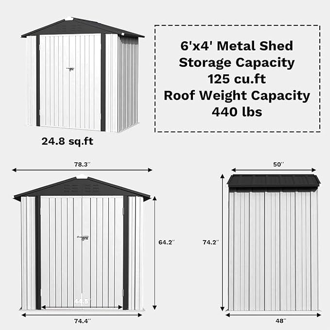 Greesum 6×4FT Outdoor Storage Shed, Metal Patio Storaged Sheds - Image 3