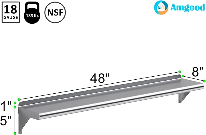 AmGood 48" Long X 8" Deep Stainless Steel Wall Shelf | NSF Certified | - Image 3