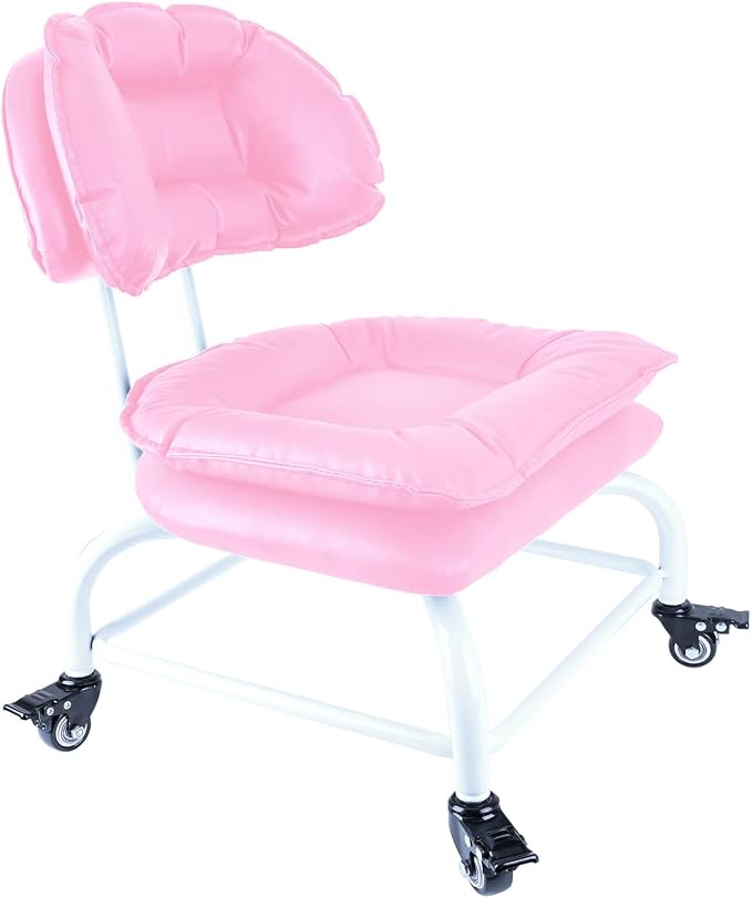 Rolling Stool Wide Seat with Back Rolling Chair 4 Wheels with Brakes - Image 5