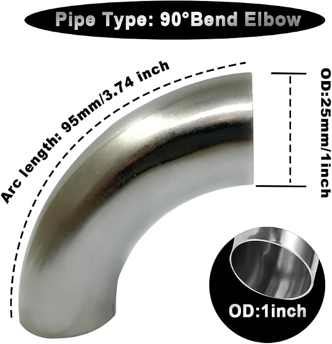 OD 1 Inch 90 Degree Stainless Steel Bend Tube 1” Exhaust Elbow Pipe - Image 2