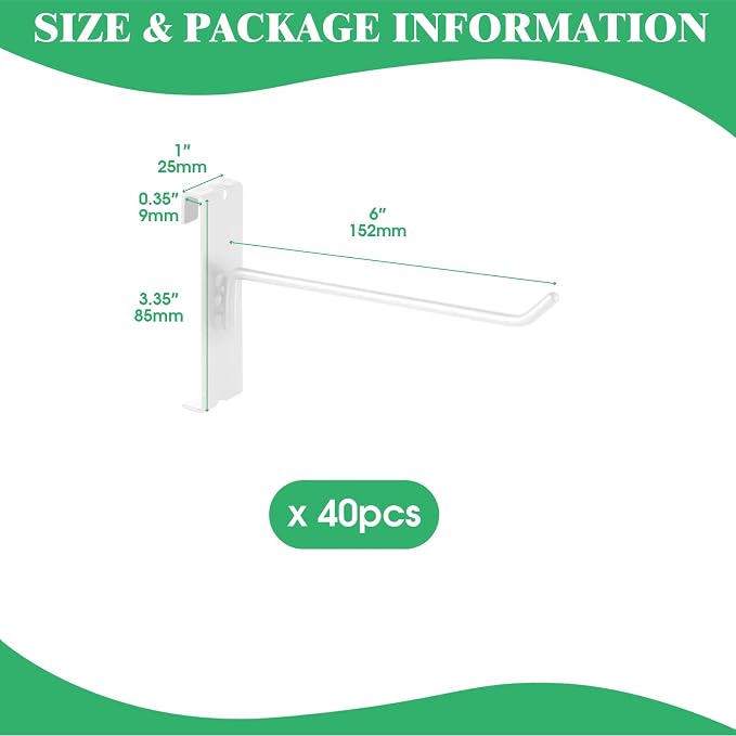 40Pcs 6" Gridwall Display Hooks Assortment Set, Wire Diameter 5mm/ 0.2” - Image 2