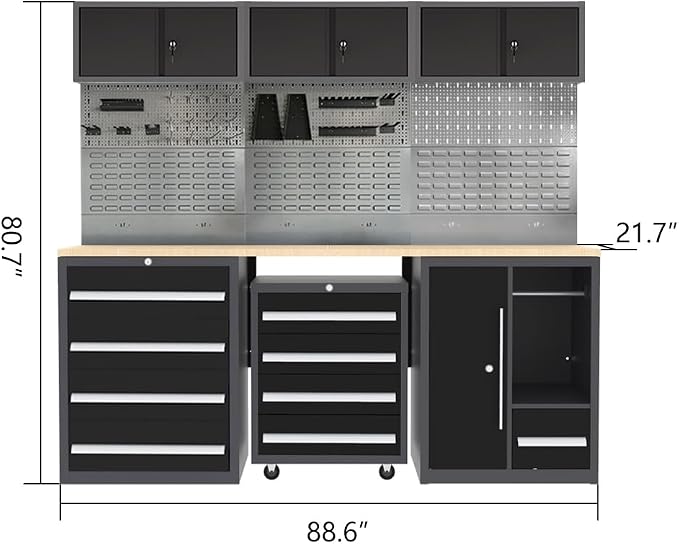 JZD Garage Storage Workbench Cabinet Set System, Heavy Duty, Tool Cabinets - Image 2