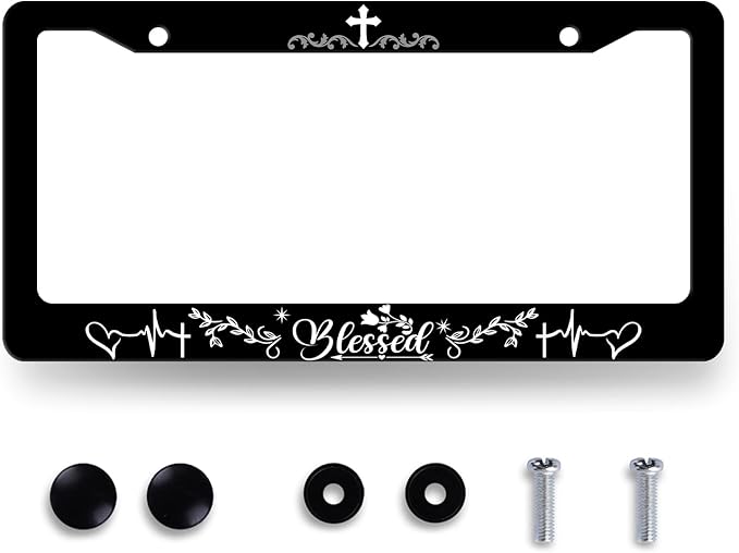 Blessed License Plate Frame Christian License Plate Stainless Steel Funny by MUAWUOIK