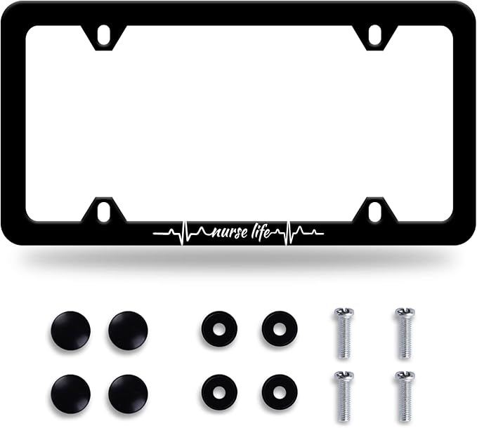 Nurse Life License Plate Frame Beautiful Text License Plate Stainless Steel by GORSNKYE