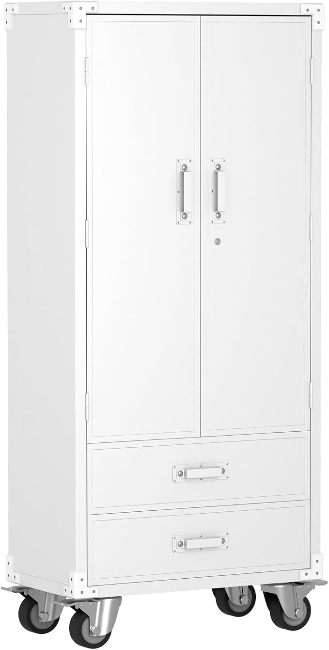 Rolling Storage Cabinet with 2 Doors and 2 Drawers, Heavy Duty Metal Storage by SUXXANFurniture