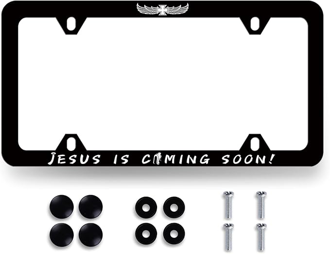 Jesus is Coming Soon License Plate Frame Christian Cross License Plate Holder by MUAWUOIK