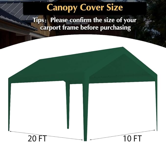 Rutile 10 x 20 FT Carport Replacement Cover, Heavy Duty Car Tarp Canopy Tent - Image 5