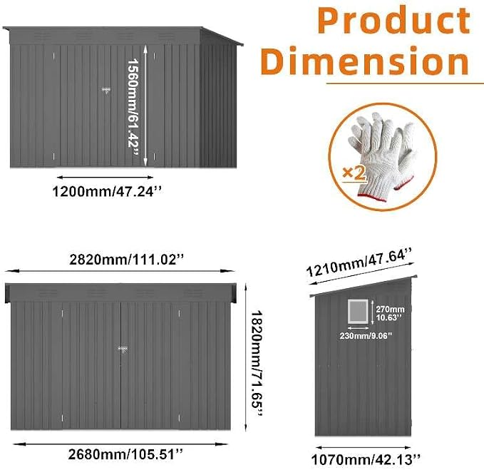 4x9 FT Outdoor Storage Shed, Metal Shed W/Window, Garden Storage Shed W/ 6 Air - Image 3