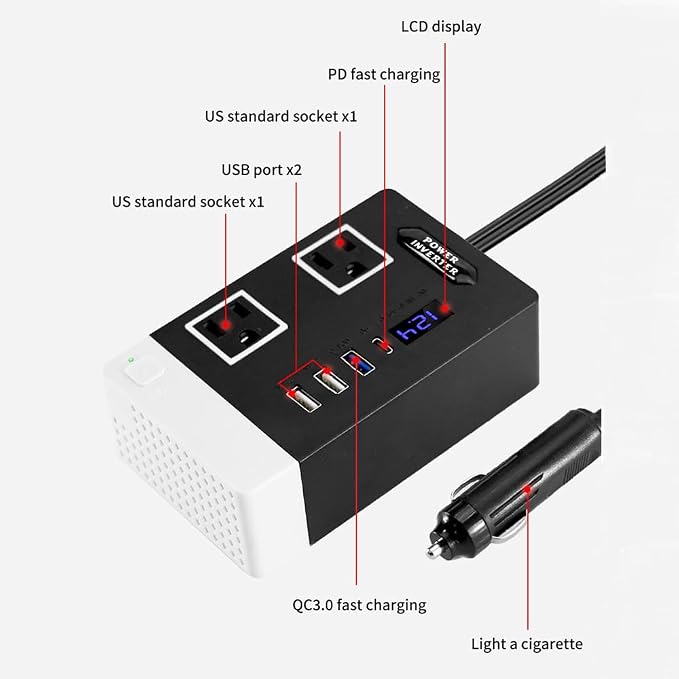 300W Car Power Inverter, DC 12V to 110V AC Car Plug Adapter Outlet - Image 5