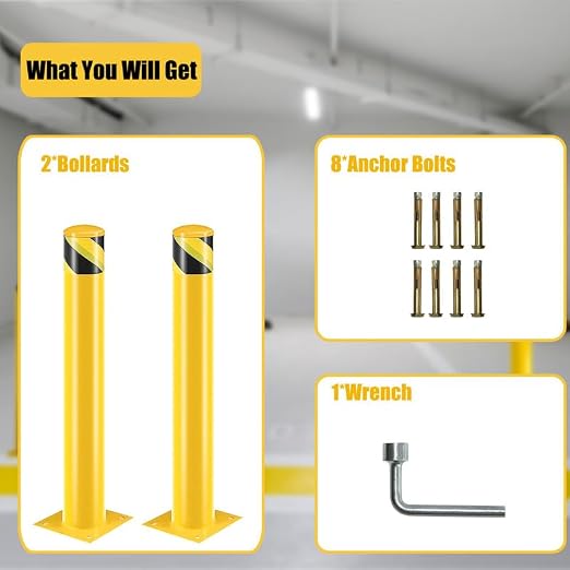 Bollard Post, Steel Bollards, Safety Bollard Yellow Powder Coated Parking - Image 2