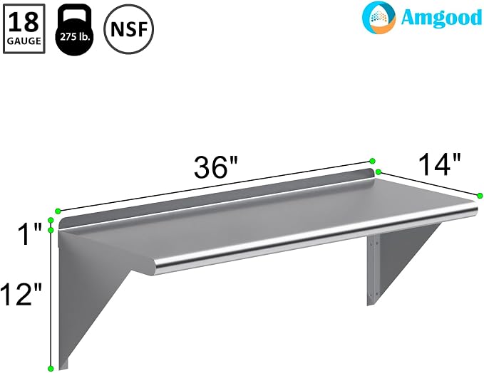 AmGood 36" Long X 14" Deep Stainless Steel Wall Shelf | NSF Certified | - Image 3