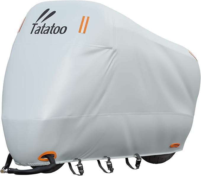 Motorcycle Cover Waterproof Outdoor, 300D Heavy Duty, UV & Rain Resistant by TATATOO