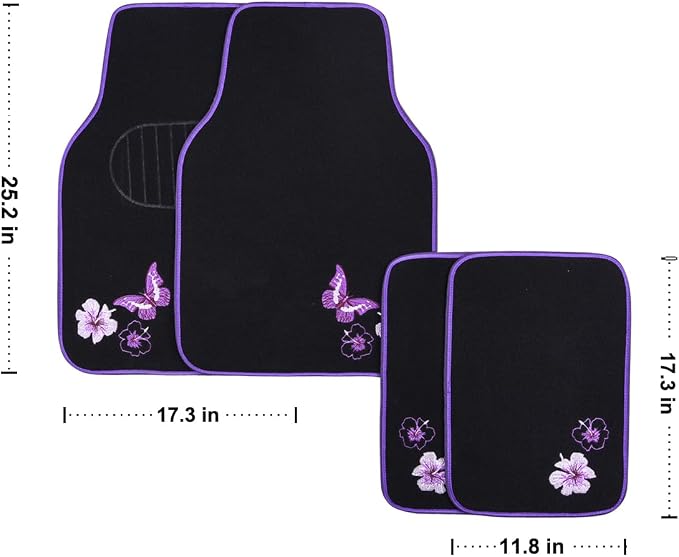 CAR PASS Embroidery Butterfly and Flower Car Floor Mats, Universal Fit 95% - Image 2