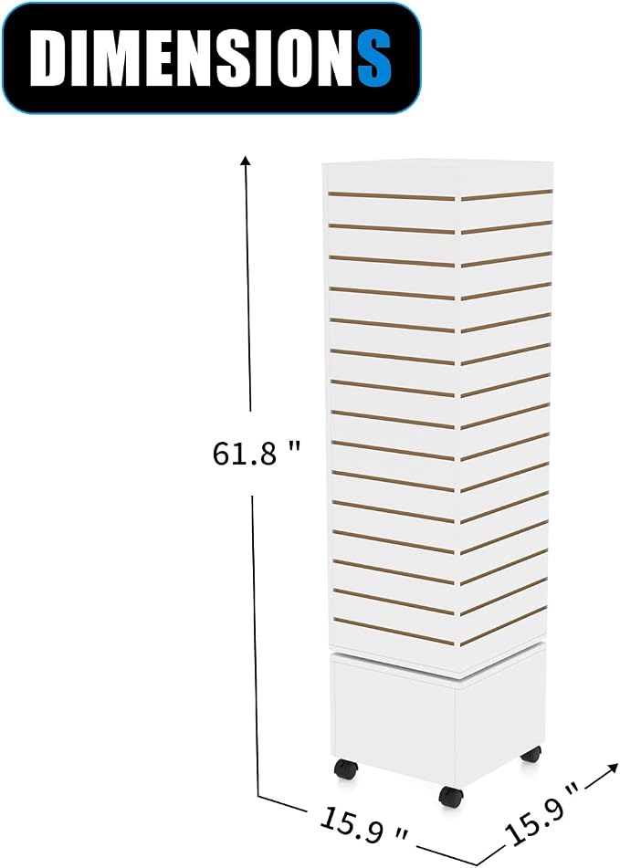 WISDOMFUR Rotating Slatwall Display Rack – 16"x16"x60" White Spinning Tower - Image 2