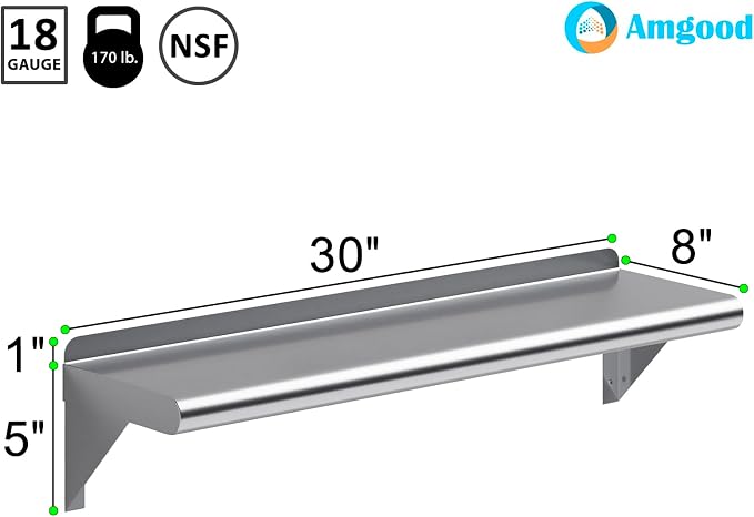 AmGood 30" Long X 8" Deep Stainless Steel Wall Shelf | NSF Certified | - Image 3