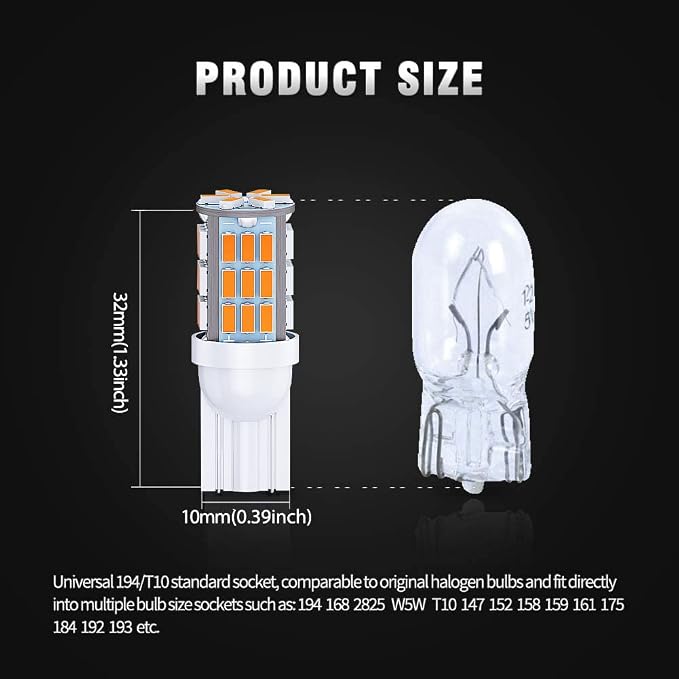 T10 921 194 168 LED Bulbs Warm White 20-Packs, Super Bright 3014 42-SMD LED - Image 3