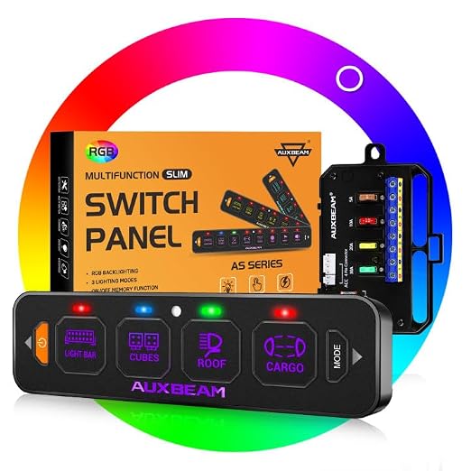 Auxbeam 4 Gang Slim Switch Panel RGB AS-R40 Toggle Momentary Pulsed Dimmable by Auxbeam