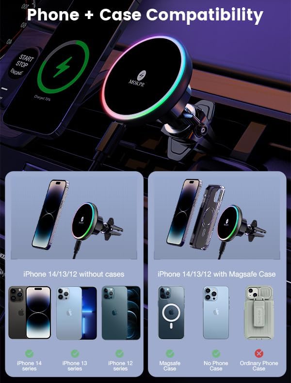 MOKPR for Magsafe Car Mount Charger-15W Wireless Car Charger-Magnetic Car Phone - Image 3