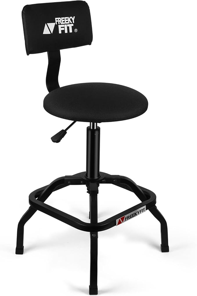 Shop Stool with Backrest, Mechanic Garage Stool by FreekyFit