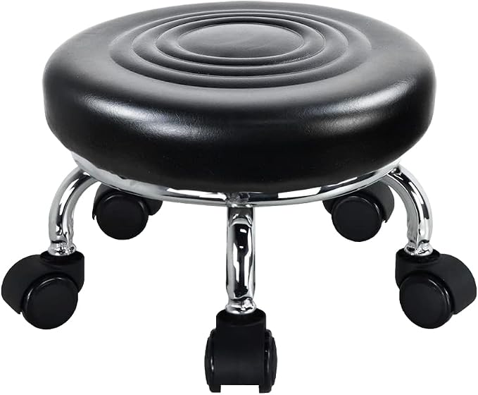 Modern Roller Seat PU Leather Low Round Rolling Stool 360 Swivel Small Stool by WKWKER