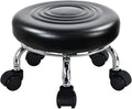 Modern Roller Seat PU Leather Low Round Rolling Stool 360 Swivel Small Stool by WKWKER