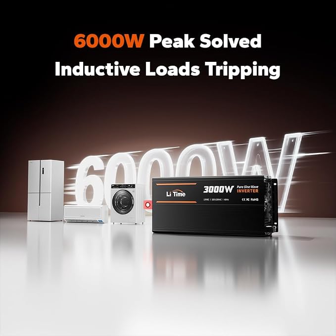 LiTime 3000W Pure Sine Wave Inverter 12V DC to 120V AC Converter - Image 2