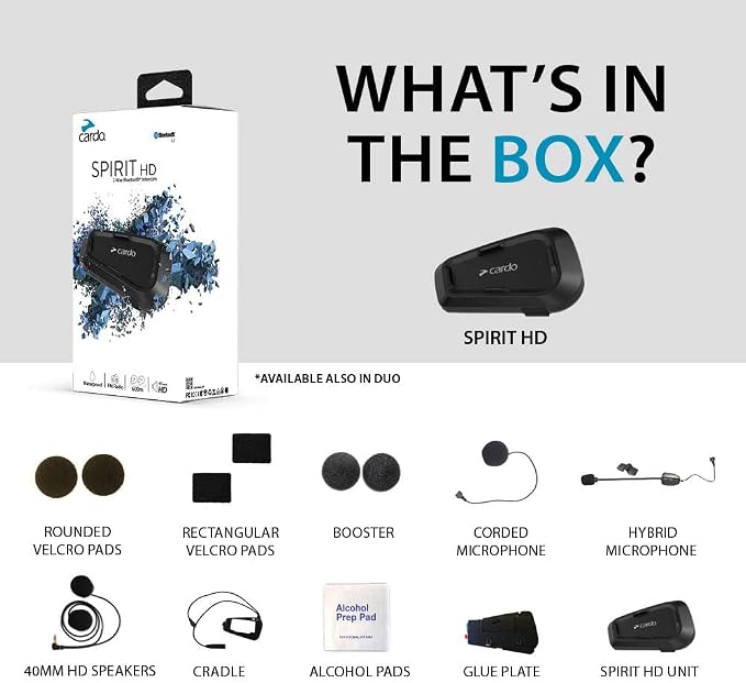 Cardo Spirit HD Motorcycle Bluetooth Communication Headset, Connect Up to 2 - Image 2