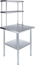 Amgood Stainless Steel Work Table Double Tier Overshelf | Metal Kitchen Prep by AmGood