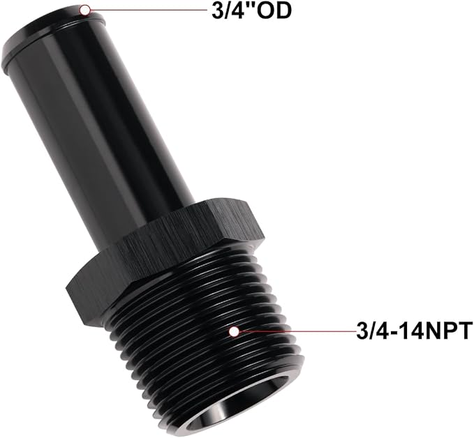 3/4 NPT Male to 3/4" Hose Barb Fitting Adapter Nipple Straight Aluminum Black - Image 2