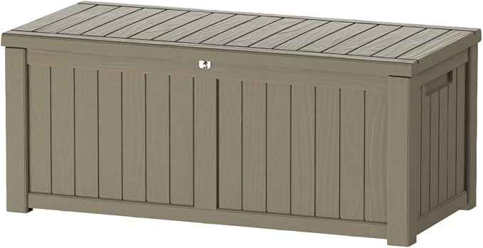 150 Gallon Lockable Resin Deck Box, Waterproof & UV-Resistant Outdoor Storage by Home