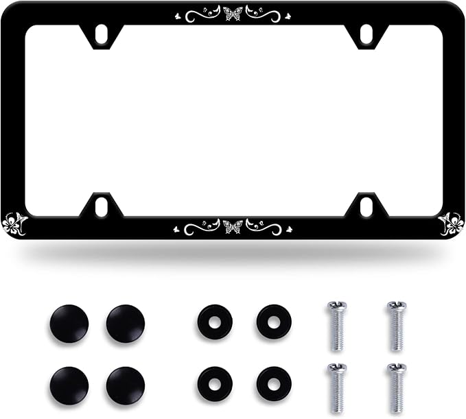 Butterfly Hibiscus License Plate Frame License Plate Stainless Steel Parts by GORSNKYE
