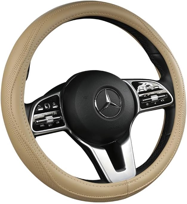 Cowhide Steering Wheel Cover Heat Resistant Anti-Slip Car Wheel Wrap Compatible - Image 2